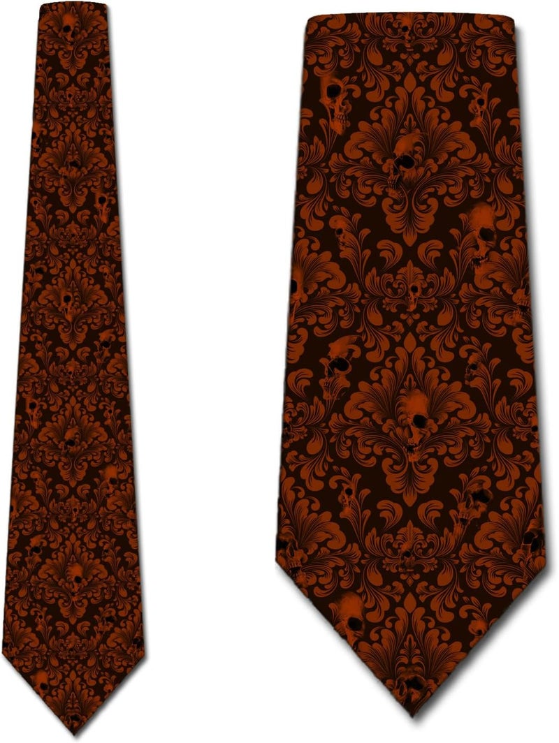 Three Rooker Skull Ties Mens Damask Necktie Halloween Tie for Men Conservative Holiday Print - Image 2